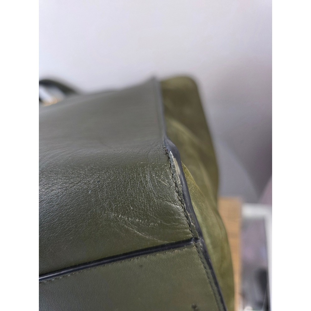 Tory Burch McGraw Mixed-Materials Tote Olive Green Leather Suede Gold Chain Bag - Picture 9 of 16